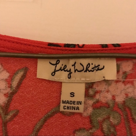 Red Orange Blouse Floral Tie Knot Short Sleeve - Picture 3 of 9